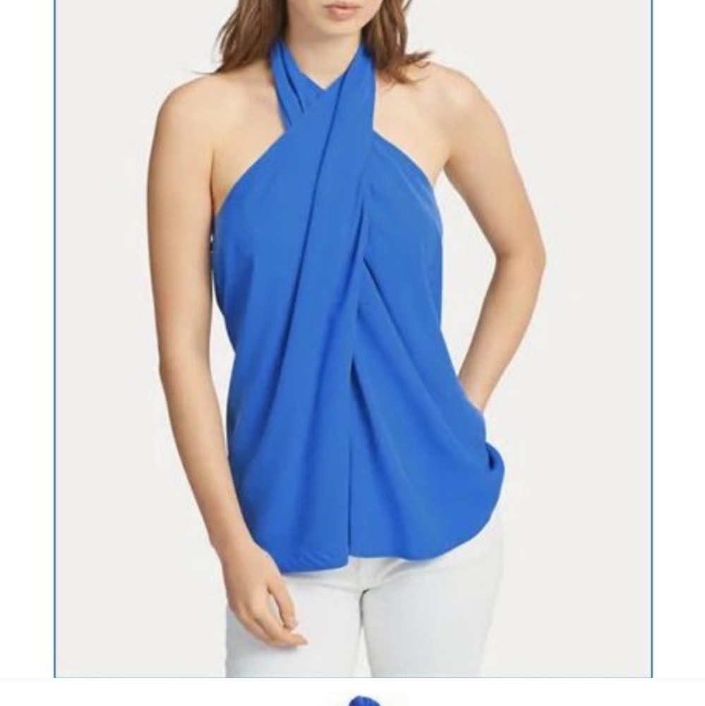 NWT POLO Ralph Lauren Blue Criss Cross Halter Top Retail: $198